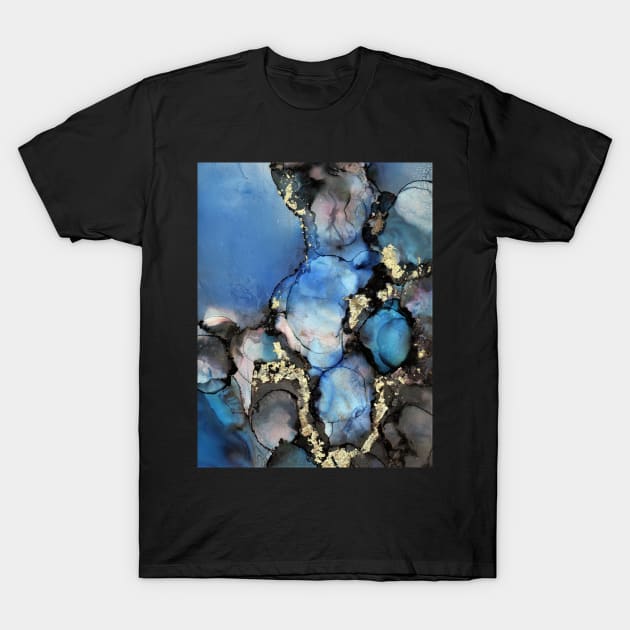 Blue Gold and Black Abstract Art T-Shirt by MyAbstractInk